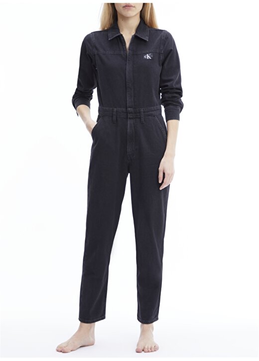 Calvin Klein Jeans Gömlek Yaka Normal Kalıp Siyah Kadın Tulum J20J2178251BY 1