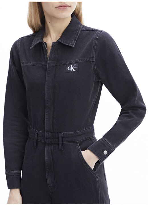 Calvin Klein Jeans Gömlek Yaka Normal Kalıp Siyah Kadın Tulum J20J2178251BY 2
