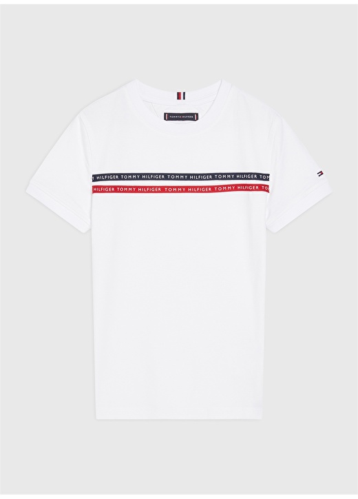 Tommy Hilfiger Kb0kb07357ybr Bisiklet Yaka Çizgili Beyaz Erkek Çocuk T-Shirt 1