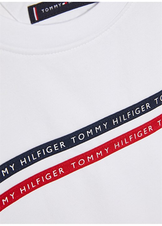 Tommy Hilfiger Kb0kb07357ybr Bisiklet Yaka Çizgili Beyaz Erkek Çocuk T-Shirt 3