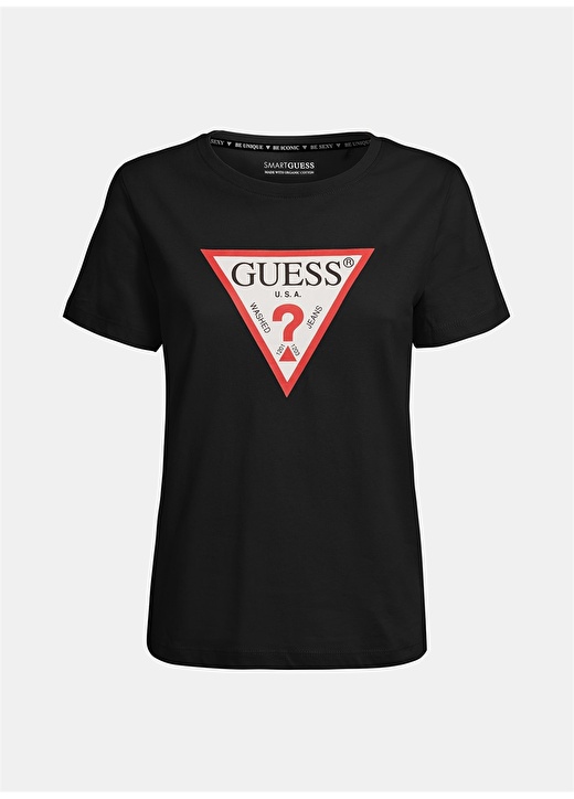 Guess W1YI1BI3Z11JBLK Bisiklet Yaka Slim Fit Desenli Siyah Kadın T-Shirt 4