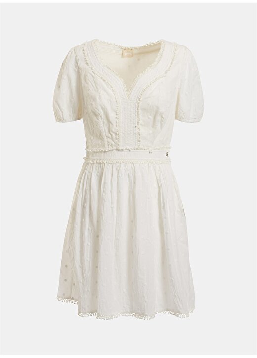 Guess W2GK62WEKI0G011 V Yaka Regular Fit Beyaz Kadın Elbise 1