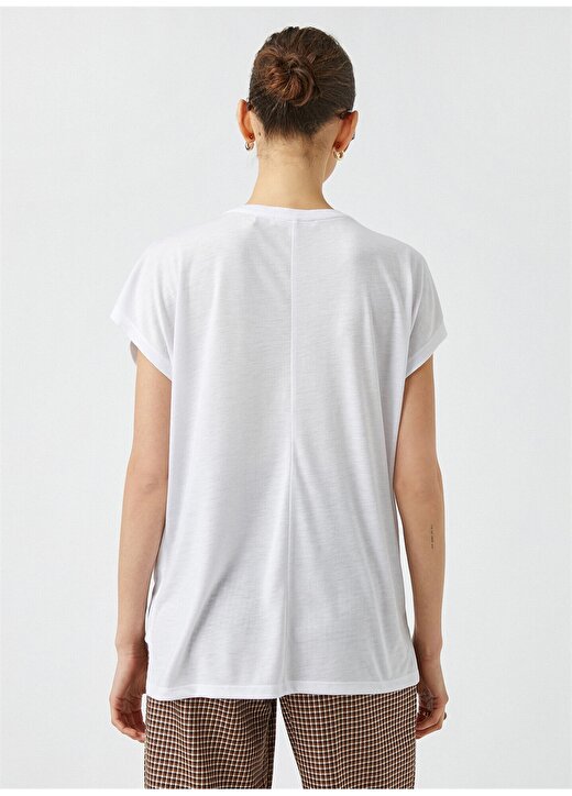 Koton 2SAK50066EK Yuvarlak Yaka Kısa Kollu Normal Kalıp Beyaz Kadın T-Shirt 4