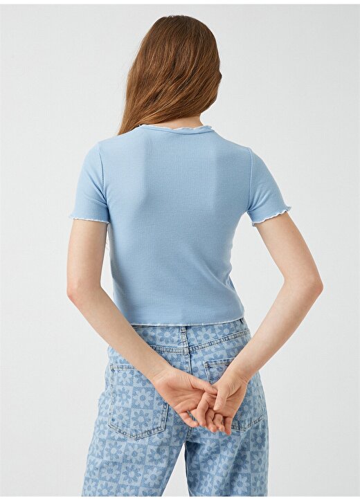 Koton 2SAL10126IK Yuvarlak Yaka Normalkalıp Mavi Kadın T-Shirt 4