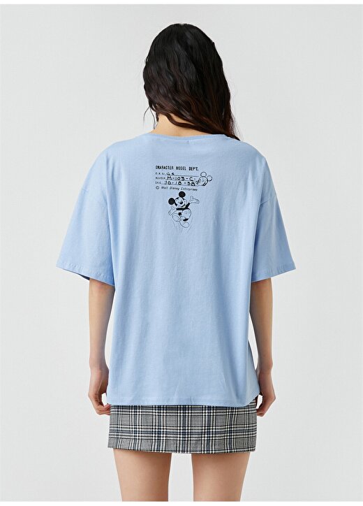 Koton 2SAL10233IK Yuvarlak Yaka Kısa Kollu Normal Kalıp Mavi Kadın T-Shirt 4