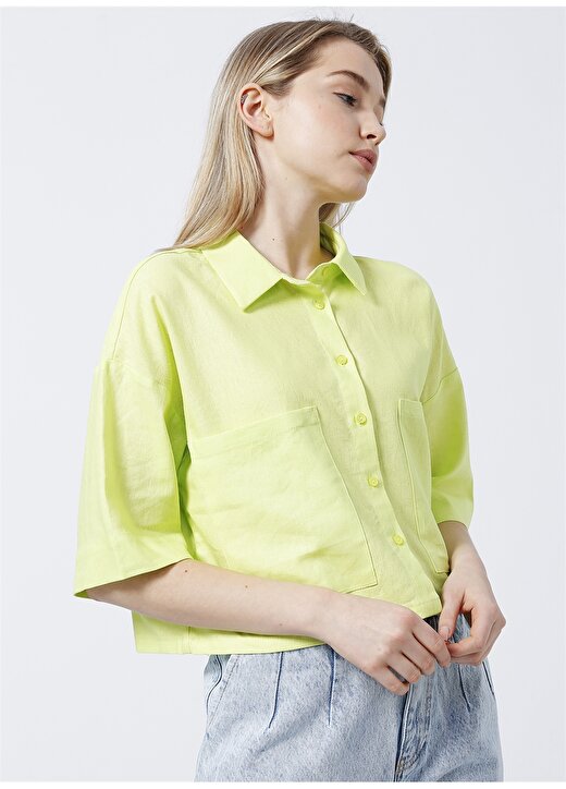 Koton Yeşil Kadın Keten Karışımlı Gömlek 2SAL60007IW 3