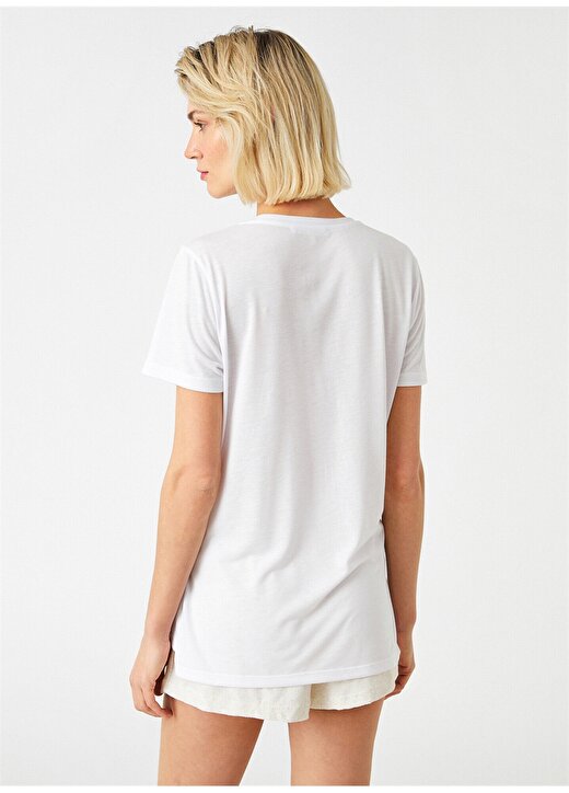 Koton 2YAK13177EK Yuvarlak Yaka Normalkalıp Koyu Beyaz Kadın T-Shirt 4