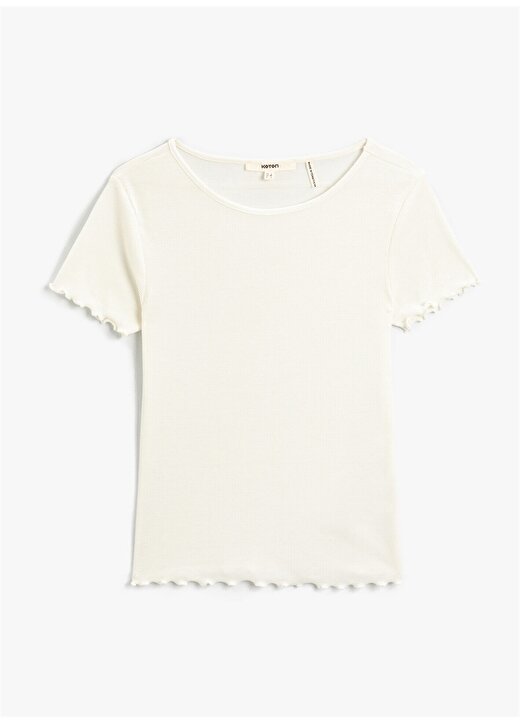 Koton 2YAK13290EK Yuvarlak Yaka Kısa Kollu Normal Kalıp Koyu Beyaz Kadın T-Shirt 1
