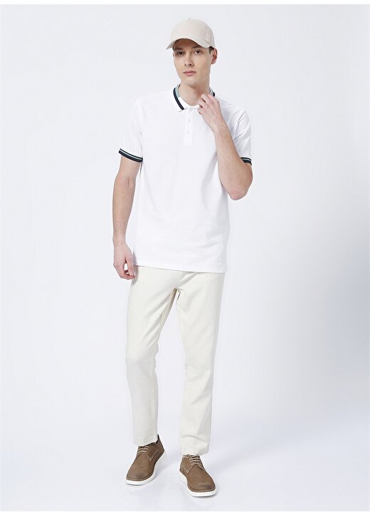 Fabrika Comfort Cm T 700 Regular Fit Düz Beyaz - Yeşil Erkek Polo T-Shirt 2