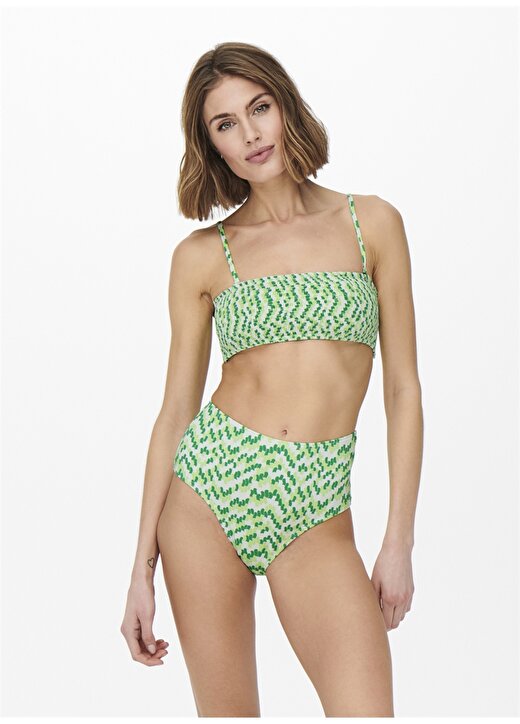 Only Onlamalie Smocklike Top Normal Kalıp Desenli Fıstık Yeşili Kadın Bikini Üst 1