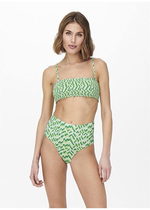 Only Onlamalie Smocklike Top Normal Kalıp Desenli Fıstık Yeşili Kadın Bikini Üst 2