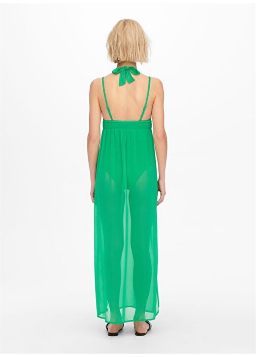 Only Yeşil Kadın Yuvarlak Yaka Yarım Kol Uzun Plaj Elbisesi 2