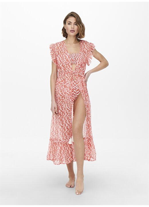 Only Onllilja Life Beach Dress Düz Yaka Normal Kalıp Desenli Somon Kadın Plaj Elbisesi 1