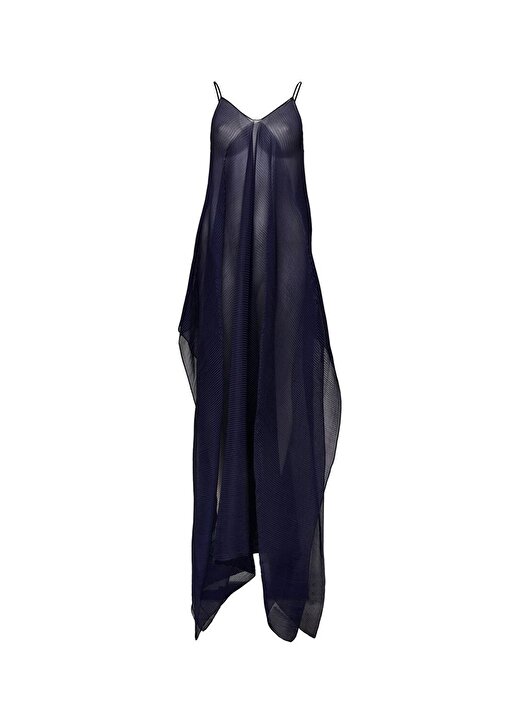 Only Onllaila Life Plisse Beach Dress Yuvarlak Yaka Normal Kalıp Düz Gece Mavisi Kadın Plaj Elbisesi 3