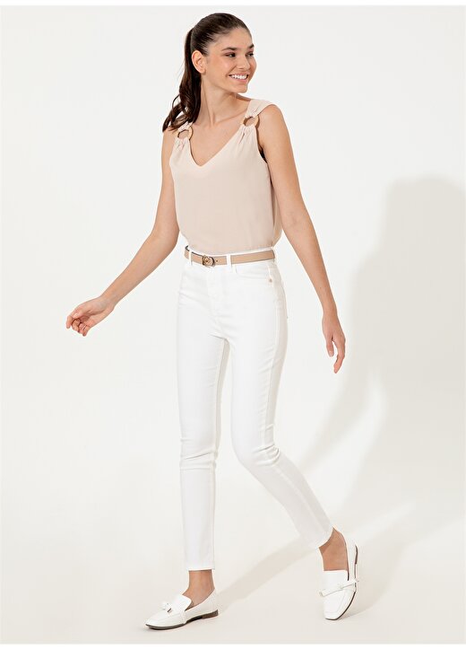 Pierre Cardin Derin-22Y Yüksek Bel Skinny Fit Düz Beyaz Kadın Pantolon 3