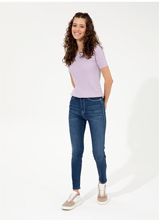 Pierre Cardin Yüksek Bel Normal Paça Slim Fit Mavi Kadın Denim Pantolon FOCROP 3