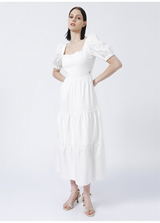 Pierre Cardin Elyaso Klasik Yaka Standart Kalıp Düz Beyaz Kadın Uzun Elbise 3