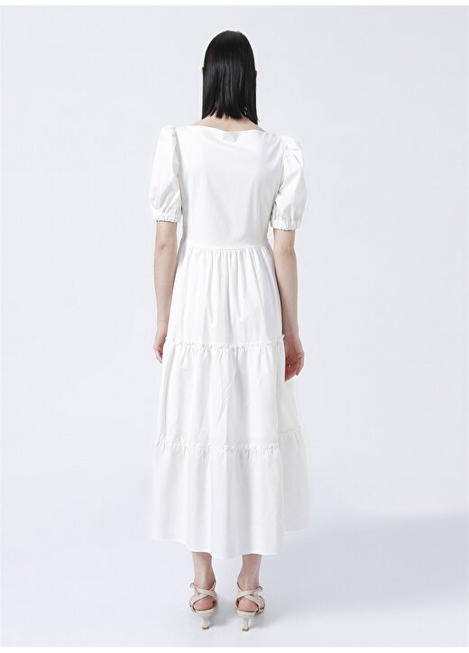 Pierre Cardin Elyaso Klasik Yaka Standart Kalıp Düz Beyaz Kadın Uzun Elbise 4