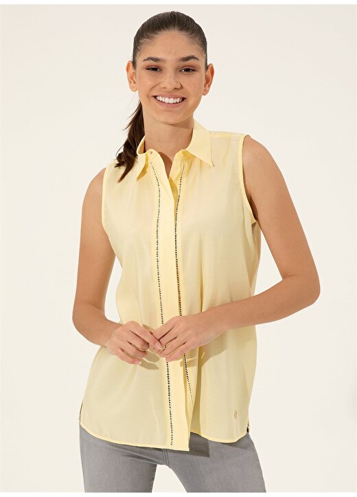 Pierre Cardin Kent Klasik Yaka Regular Fit Düz Sarı Kadın Gömlek 1