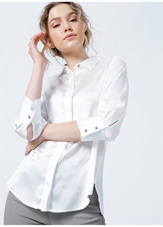 Pierre Cardin Tessa Klasik Yaka Comfort Fit Düz Beyaz Kadın Gömlek 2