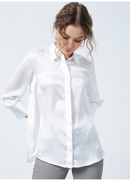 Pierre Cardin Tessa Klasik Yaka Comfort Fit Düz Beyaz Kadın Gömlek 4