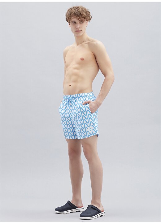 Skechers S221080-400 Swim 5 Inch Normal Bel Desenli Mavi Erkek Şort Mayo 2