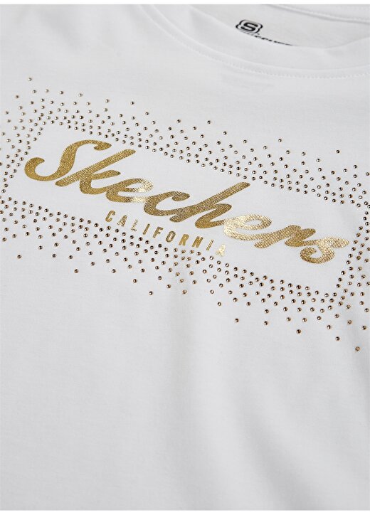 Skechers Bisiklet Yaka Normal Kalıp Düz Kırık Beyaz Kadın T-Shirt - S221460-102 Shiny Logo 3