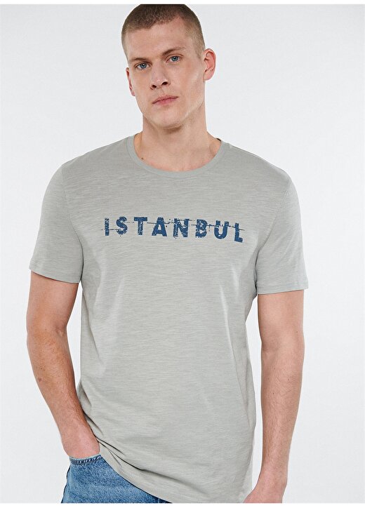 Mavi M066282-31935_Istanbul Bisiklet Yaka Slim Fit Baskılı Açık Gri Erkek T-Shirt 2