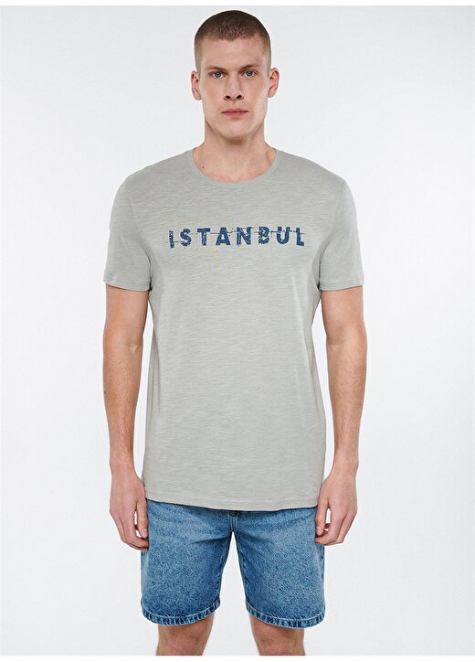 Mavi M066282-31935_Istanbul Bisiklet Yaka Slim Fit Baskılı Açık Gri Erkek T-Shirt 3