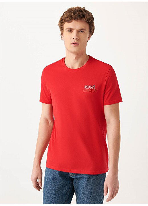 Mavi M066841-33099 Bisiklet Yaka Slim Fit Baskılı Kırmızı Erkek T-Shirt 2