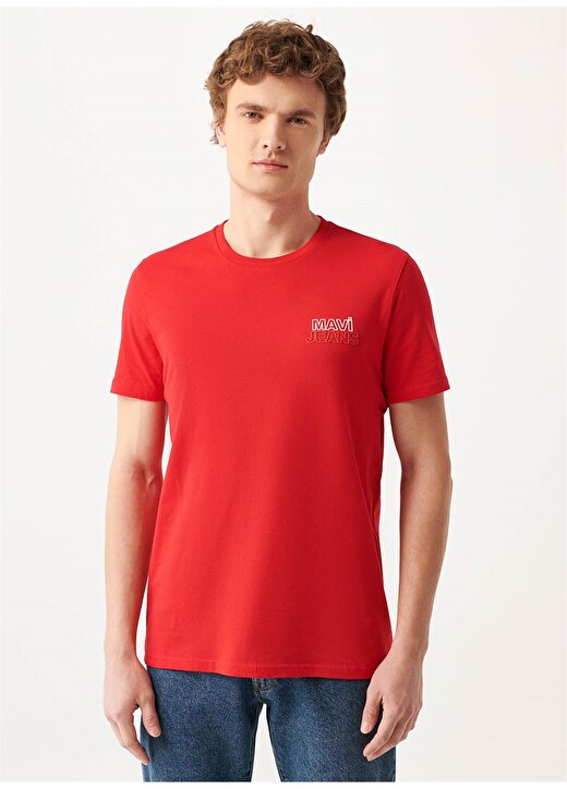 Mavi M066841-33099 Bisiklet Yaka Slim Fit Baskılı Kırmızı Erkek T-Shirt 3