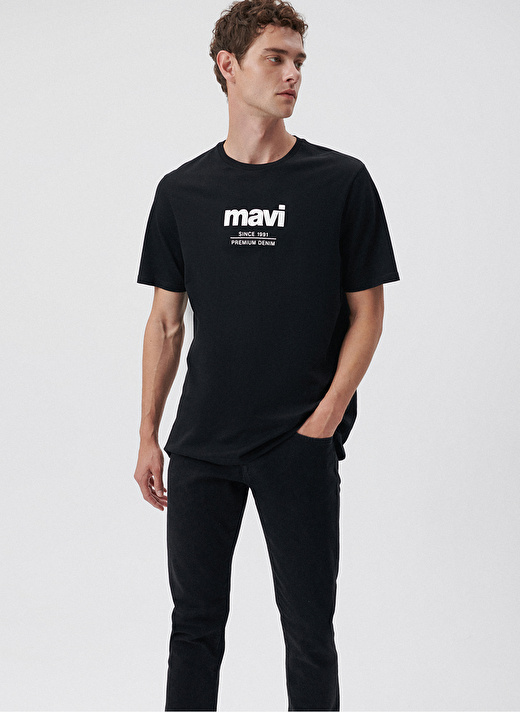 Mavi Bisiklet Yaka Baskılı Siyah Erkek T-Shirt M066849-900_SINCE 1991 TİŞÖRT 1