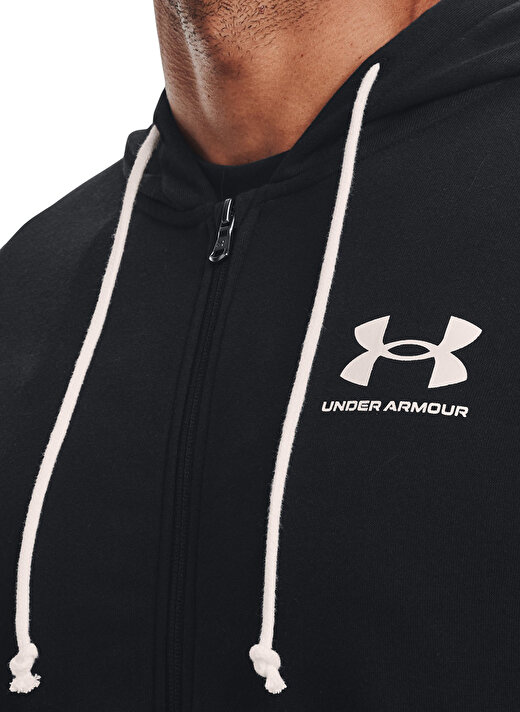 Under Armour 1370409 UA Rival Terry LC FZ Siyah Erkek Kapüşon Yaka Zip Ceket   4