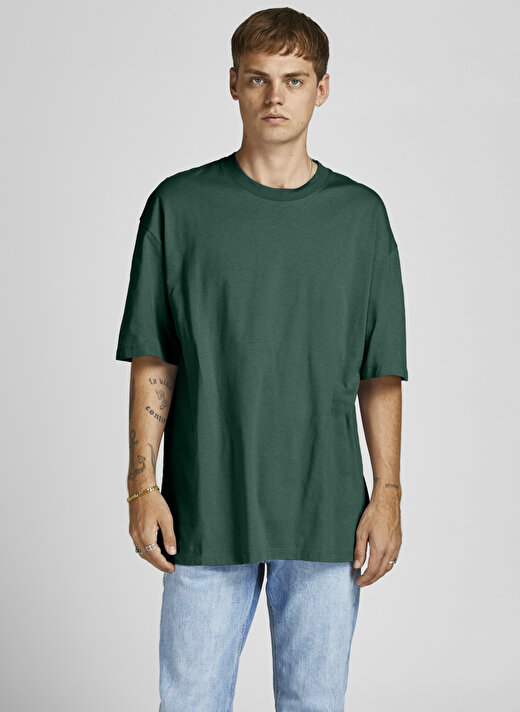 Jack & Jones 12185628_Jorbrink Tee Ss Crew Neck Bisiklet Yaka  Box Fit Baskılı Koyu Yeşil Erkek T-Shirt 3