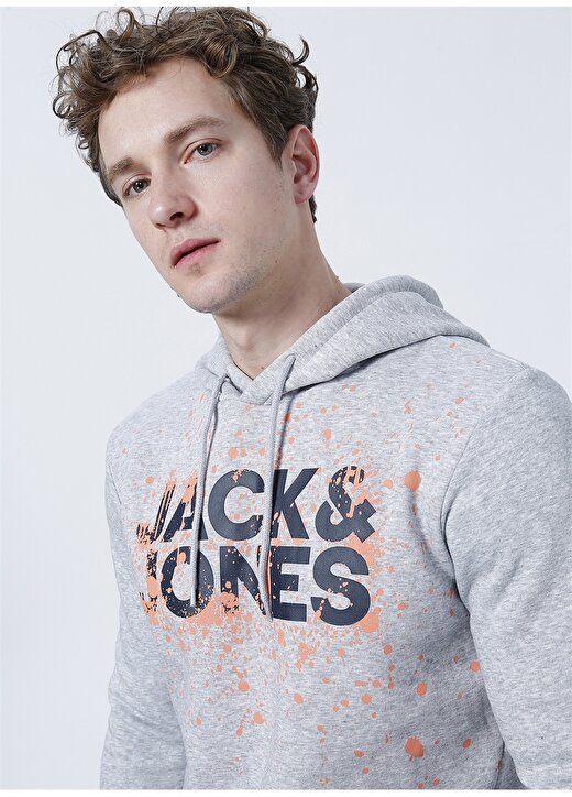 Jack & Jones Kapüşon Yaka Açık Gri Erkek Sweatshırt 12200462_JJNEW SPLASH HOODIE 1