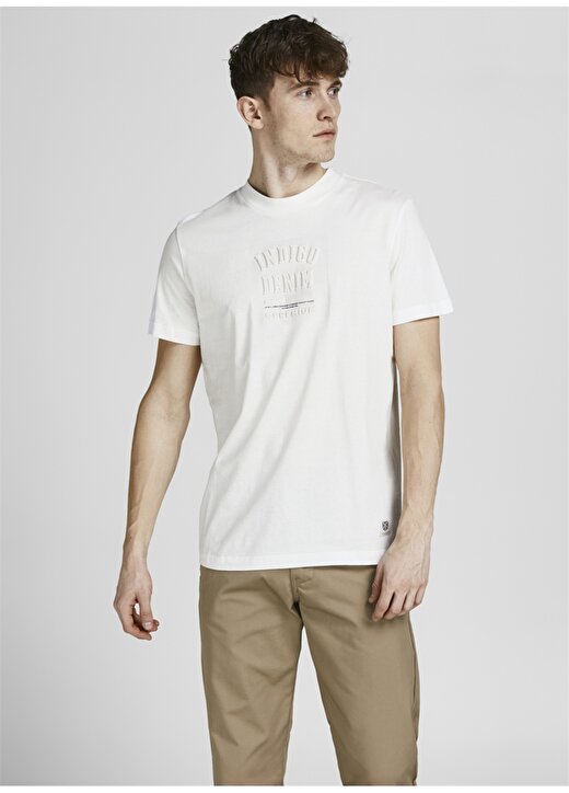 Jack & Jones 12204206_Jprblucarson Print O Yaka Regular Fit Baskılı Kırık Beyaz Erkek T-Shirt 3