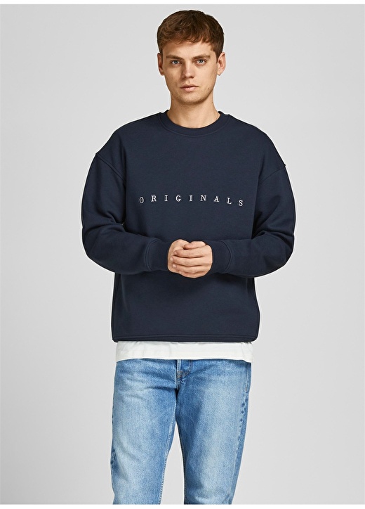 Jack & Jones O Yaka Lacivert Erkek Sweatshırt 12204796_JORCOPENHAGEN BIG SWEAT 1