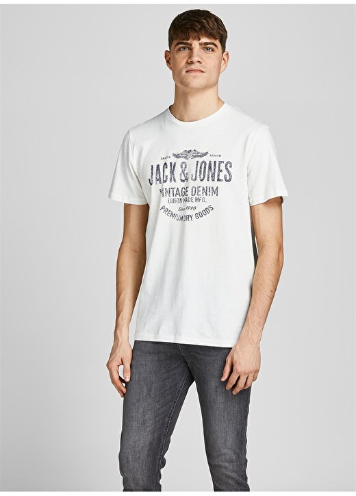 Jack & Jones 12208452_Jprblubooster Teeo Yaka Regular Fit Baskılı Kırık Beyazerkek T-Shirt 1