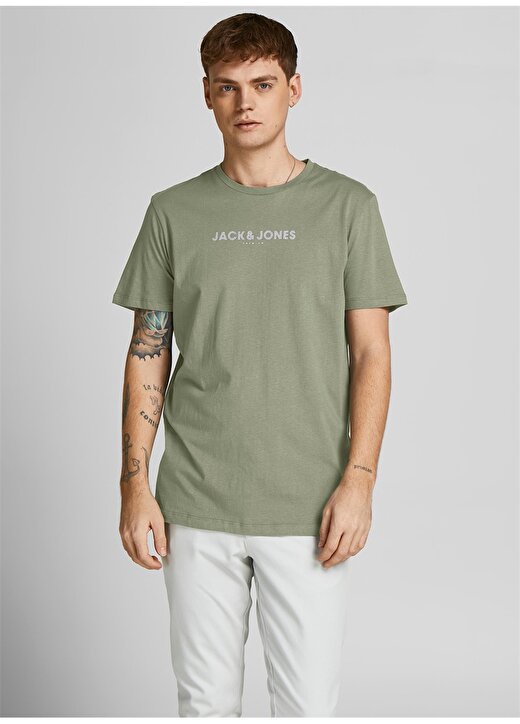 Jack & Jones 12208467_Jprblabooster Tee O Yaka Regular Fit Baskılı Açık Yeşil Erkek T-Shirt 1