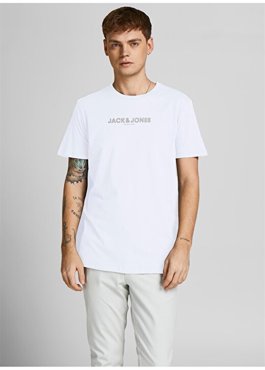 Jack & Jones 12208467_Jprblabooster Tee O Yaka Regular Fit Baskılı Beyaz Erkek T-Shirt 4