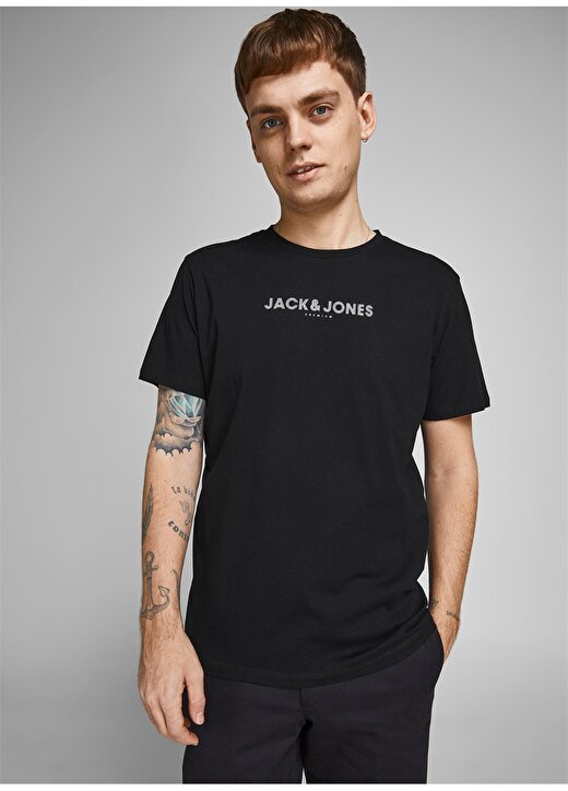 Jack & Jones 12208467_Jprblabooster Tee O Yaka Regular Fit Baskılı Siyah Erkek T-Shirt 2