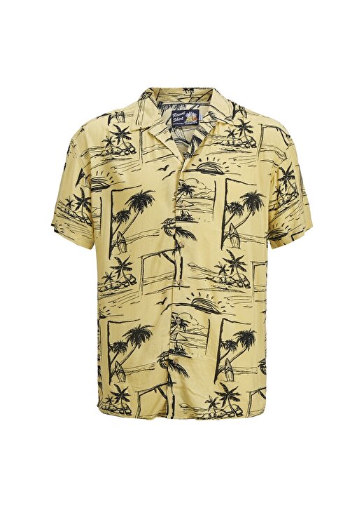 Jack & Jones 12209227_Jormalibu Resort Aop Shirt Relaxed Desenli Sarı Erkek Gömlek 1