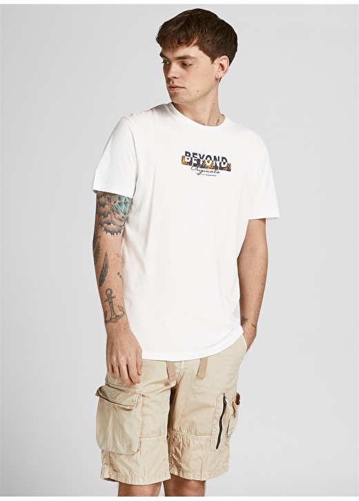 Jack & Jones Bisiklet Yaka Standart Kalıp Baskılı Kırık Beyaz Erkek T-Shirt - 12209434_Jorbooste 3