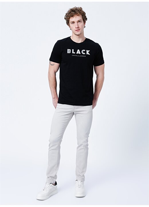 Jack & Jones 12219488_Jcoblack Tee Bisiklet Yaka Standart Kalıp Baskılı Siyah Erkek T-Shirt 2