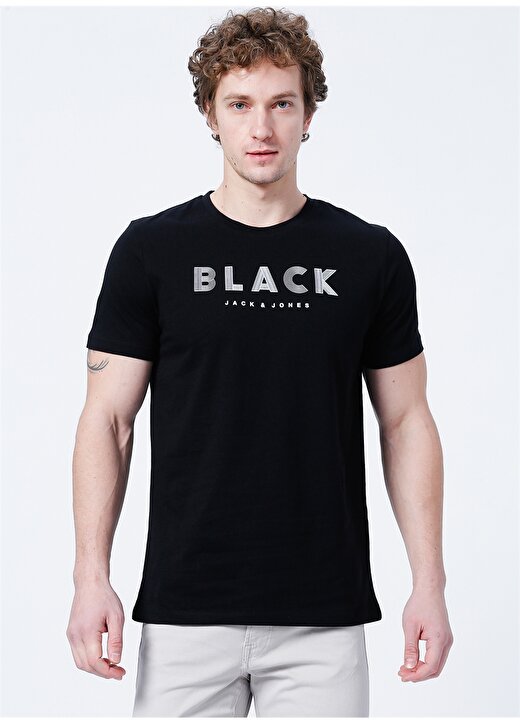 Jack & Jones 12219488_Jcoblack Tee Bisiklet Yaka Standart Kalıp Baskılı Siyah Erkek T-Shirt 3