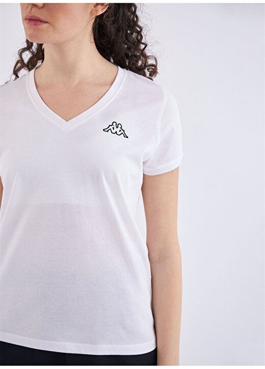 Kappa 361D5uw001 W Logo Cabou Bisiklet Yaka Regular Fit Düz Beyaz Kadın T-Shirt 4