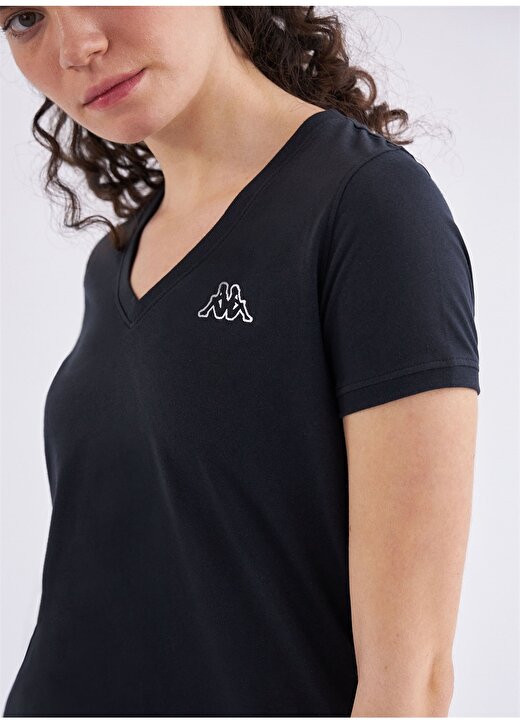 Kappa 361D5uw005 W Logo Cabou Bisiklet Yaka Regular Fit Düz Siyah Kadın T-Shirt 4