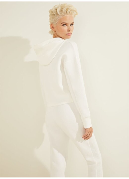 Guess V2RQ02KAMN2 Kapüşonlu Regular Fit Düz Beyaz Kadın Sweatshirt 4