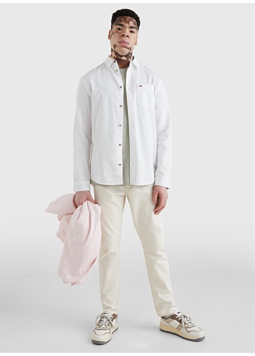Tommy Jeans Beyaz Erkek Keten Karışımlı Gömlek DM0DM13031-YBR_TJM LINEN BLEND SPRI 2
