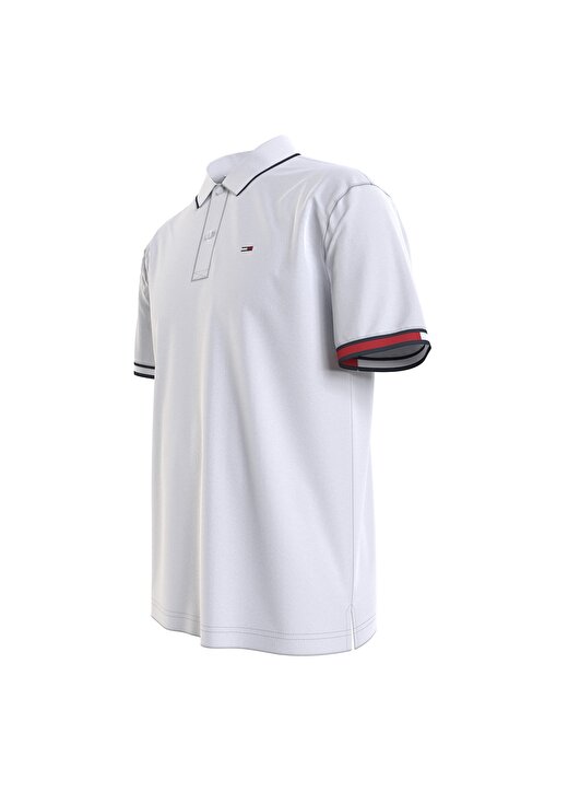 Tommy Jeans Düz Beyaz Erkek Polo T-Shirt DM0DM12963-YBR_TJM REG FLAG CUFFS P 2